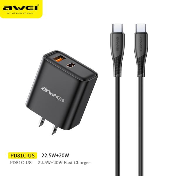 AWEI PD81C CARGADOR USB/C CON CABLE C/C 22.5W